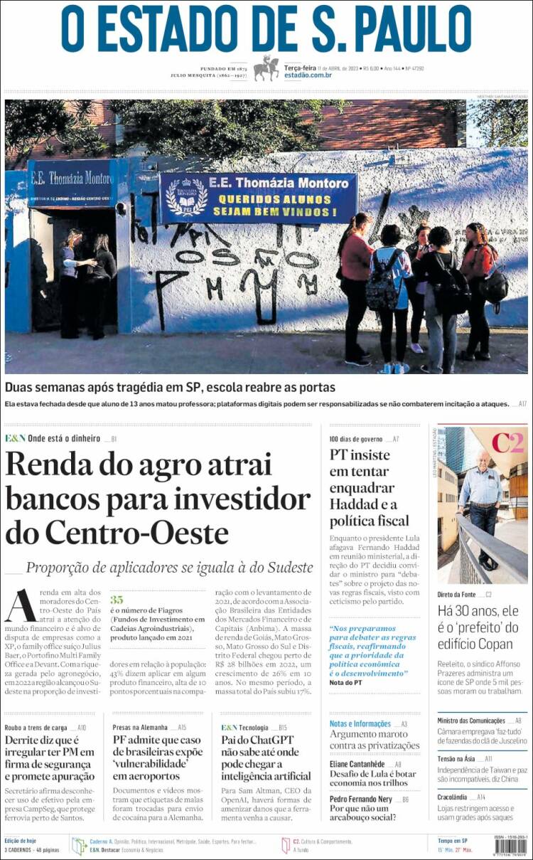 Portada de O Estado de São Paulo (Brasil)
