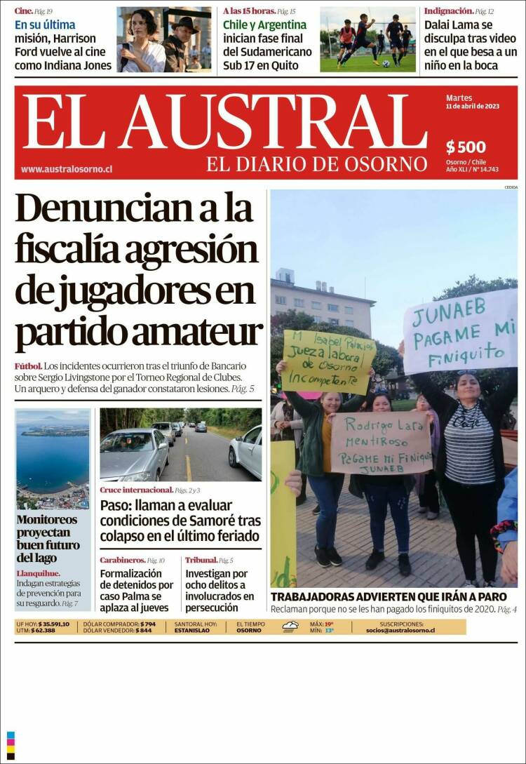Portada de El Austral de Osorno (Chile)