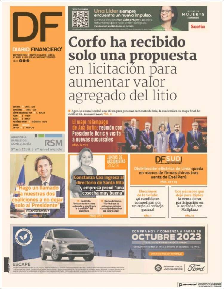 Portada de Diario Financiero (Chile)