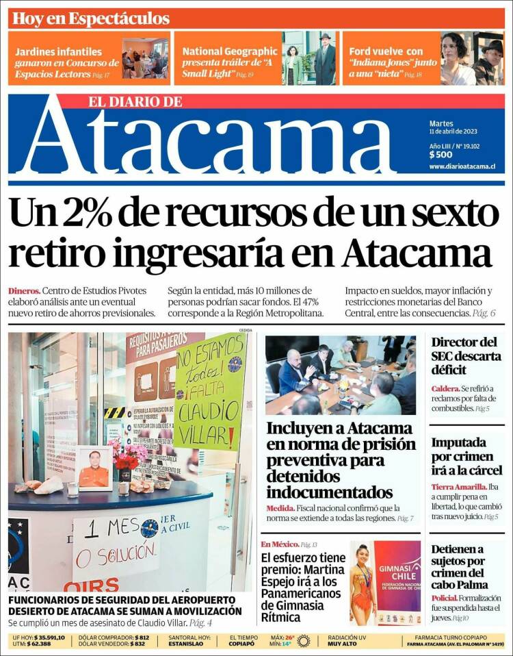 Portada de Diario de Atacama (Chile)