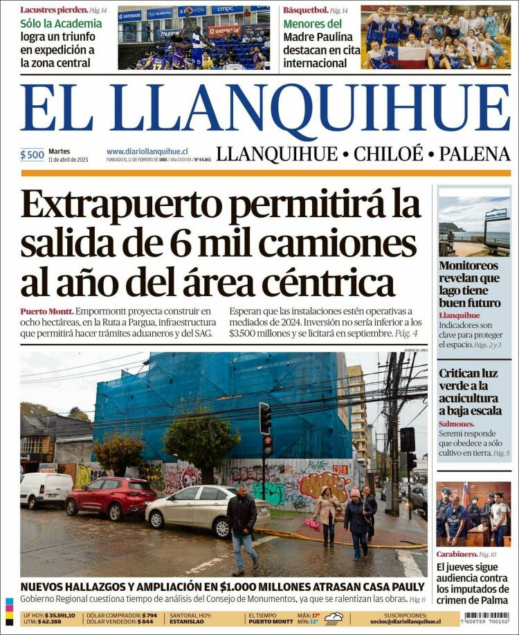 Portada de El Llanquihue (Chile)