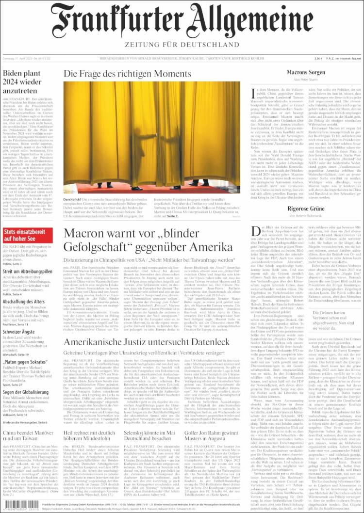 Portada de Frankfurter Allgemeine (Alemania)