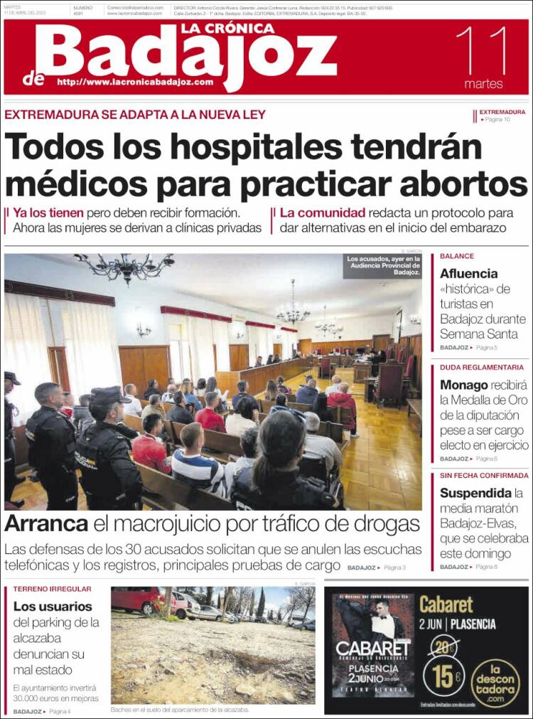 Portada de La Crónica de Badajoz (España)