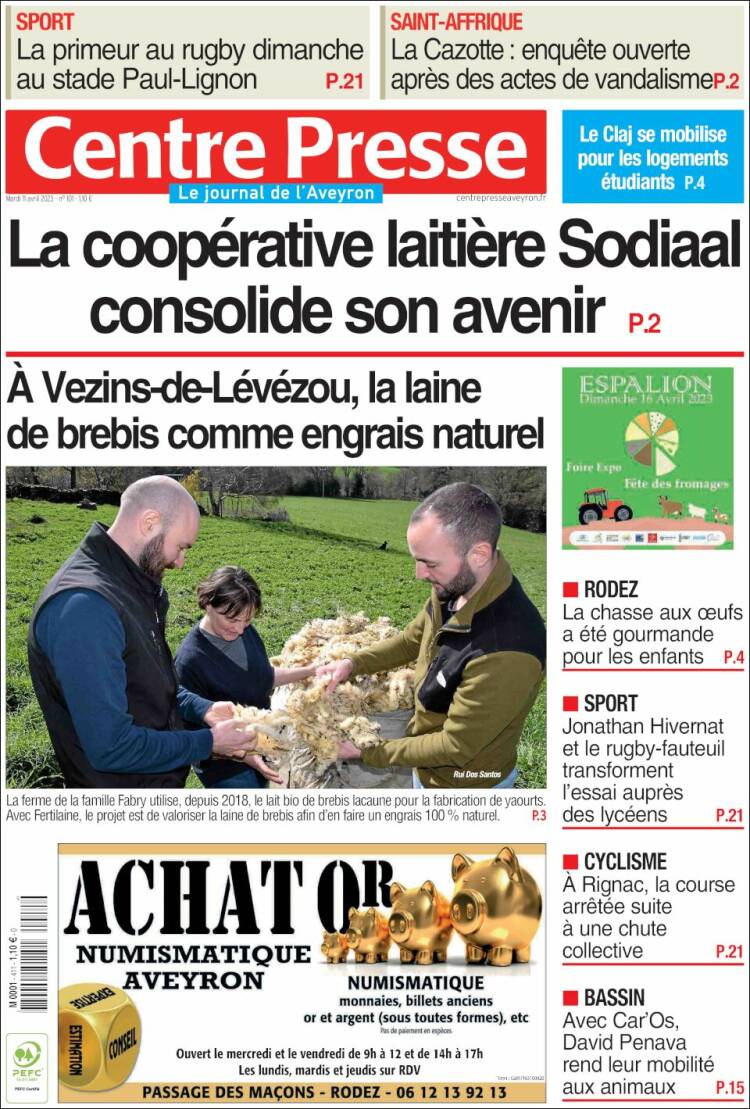 Portada de Centre Presse (Francia)