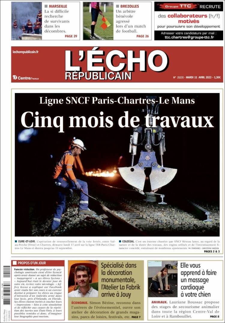Portada de L'Echo Républicain (Francia)