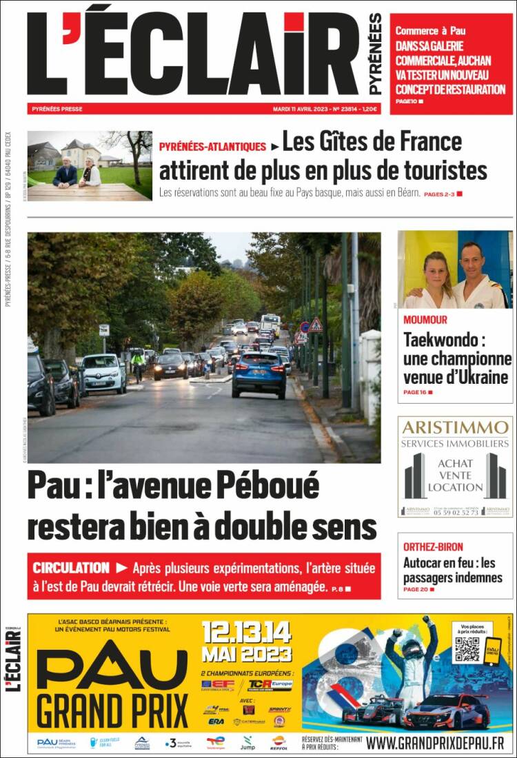 Portada de L'Eclair des Pyrénées (Francia)