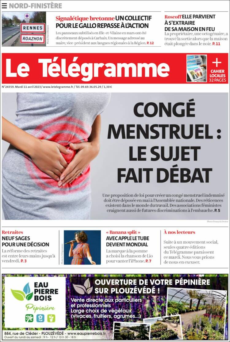 Portada de Télégramme (Francia)