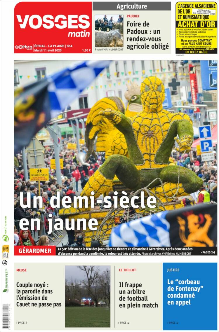 Portada de Vosges Matin (Francia)