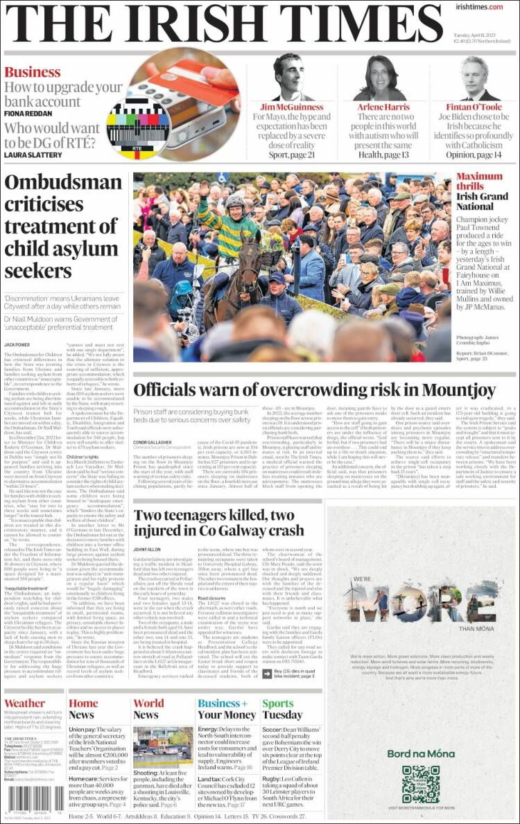 Portada de Irish Times (Irlanda)