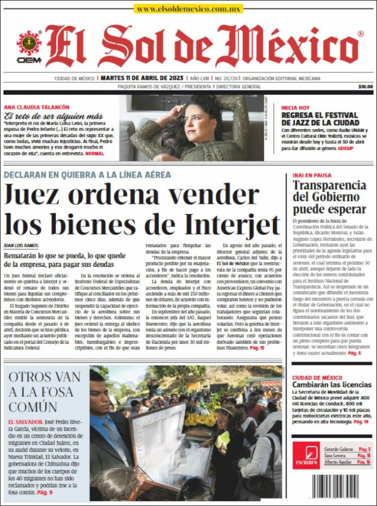 Portada de El Sol de México (M&eacute;xico)