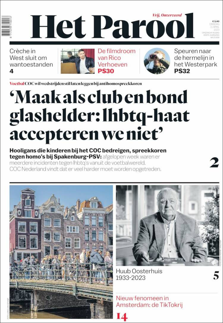 Portada de Het Parool (Pa&iacute;ses Bajos)