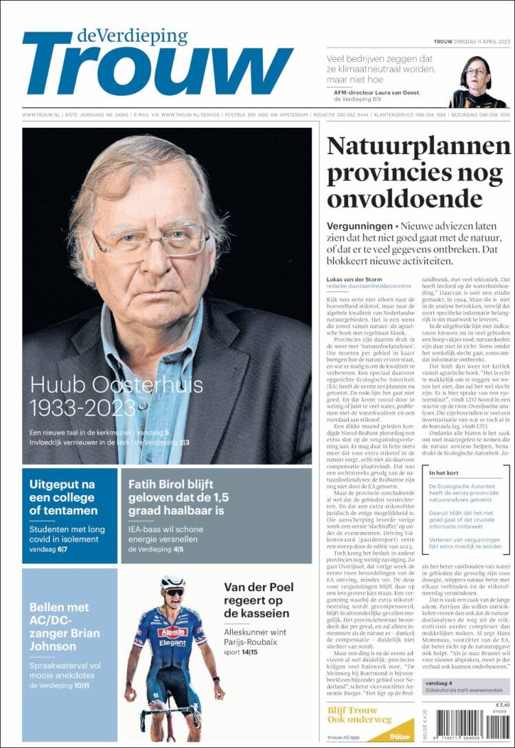 Portada de Trouw (Pa&iacute;ses Bajos)