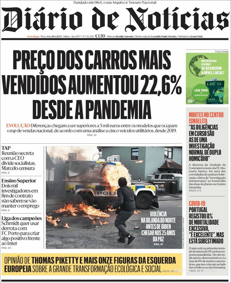 Portada de Diário de Noticias (Portugal)