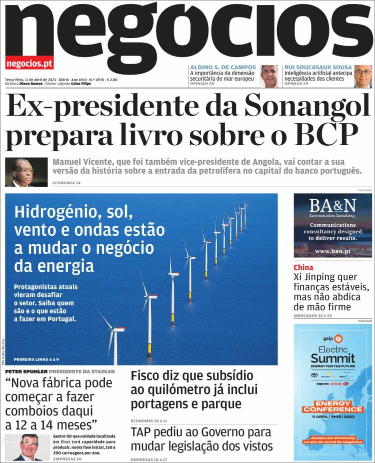 Portada de Jornal de Negócios (Portugal)