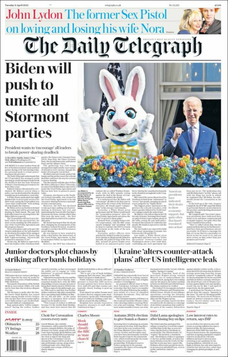 Portada de Daily Telegraph (Reino Unido)