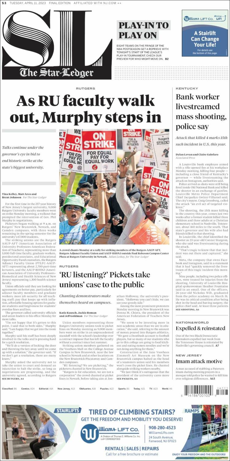 Portada de Star-Ledger (USA)