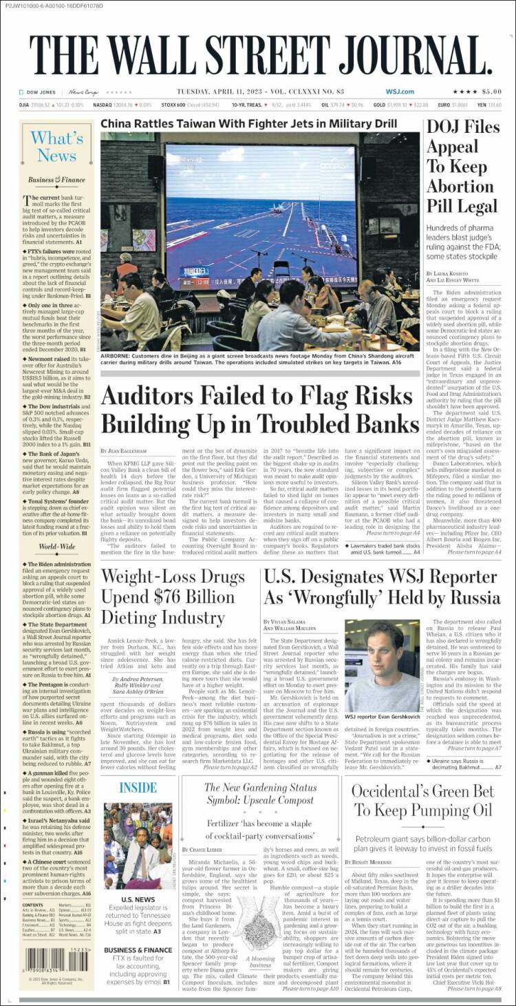 Portada de Wall Street Journal (USA)
