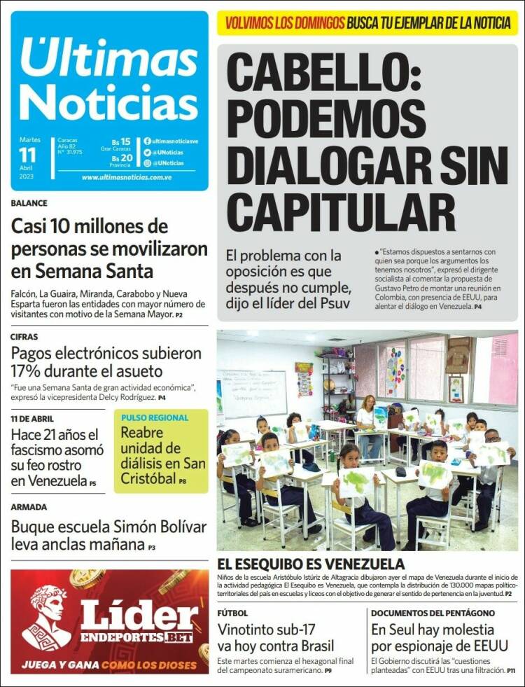 Portada de Últimas Noticias (Venezuela)