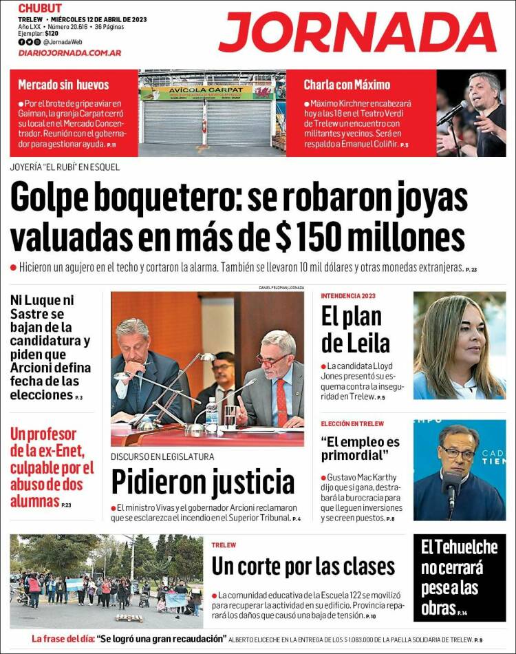 Portada de Diario Jornada en la Patagonia (Argentina)