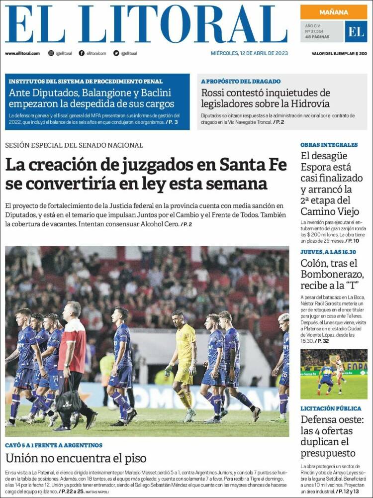 Portada de Diario El Litoral (Argentina)
