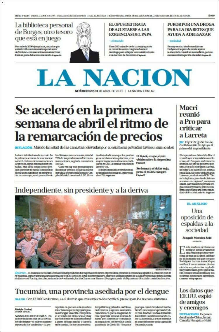 Portada de La Nación (Argentina)