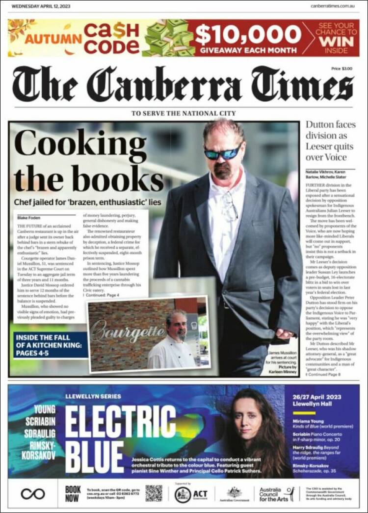 Portada de The Canberra Times (Australia)