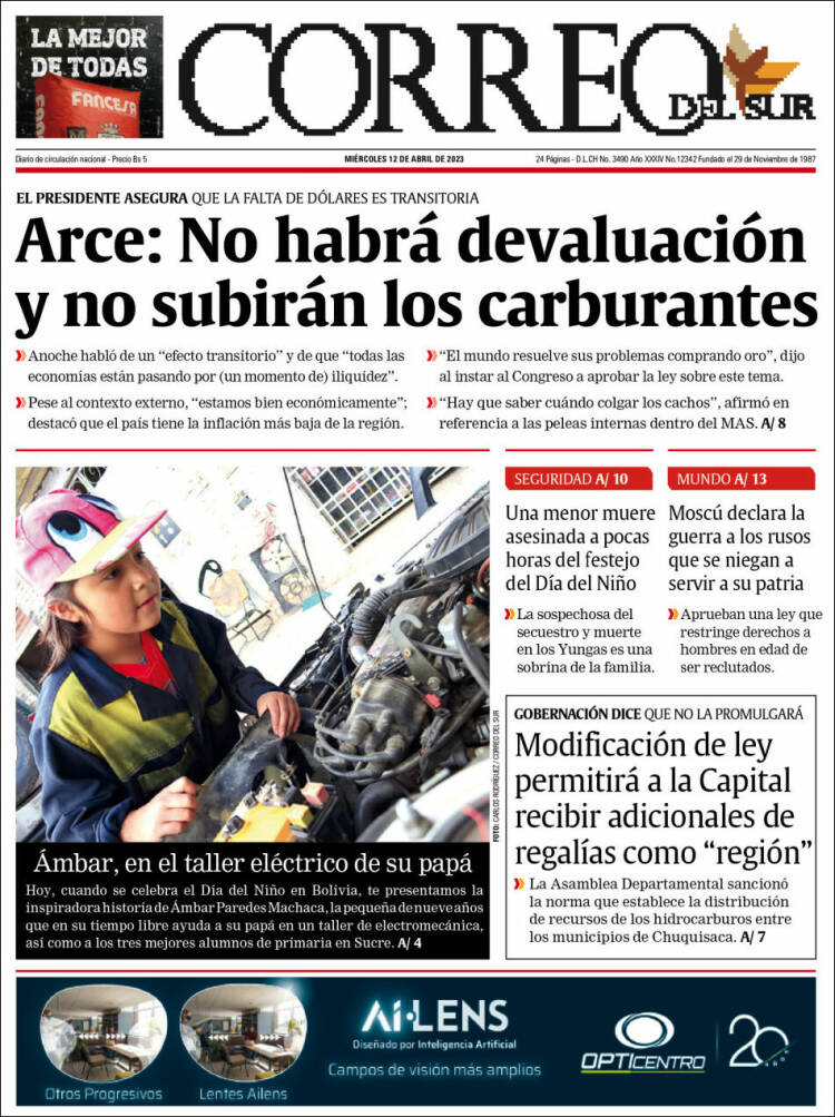 Portada de Correo Sur (Bolivia)