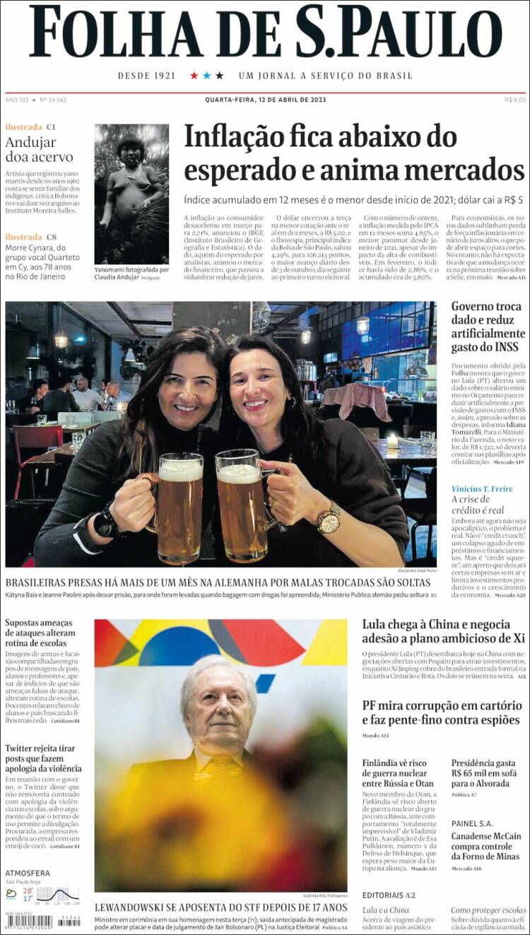 Portada de Folha de São Paulo (Brasil)