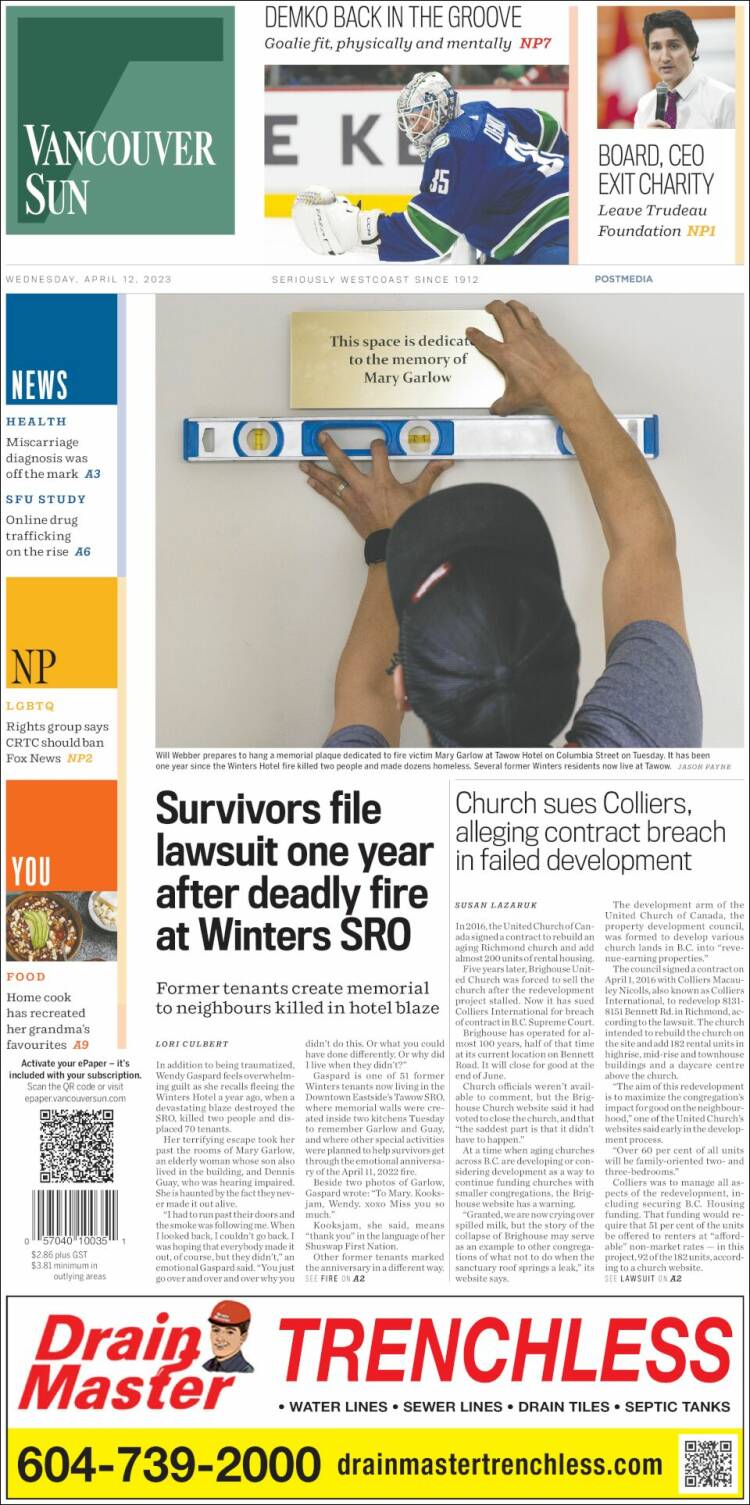 Portada de The Vancouver Sun (Canadá)