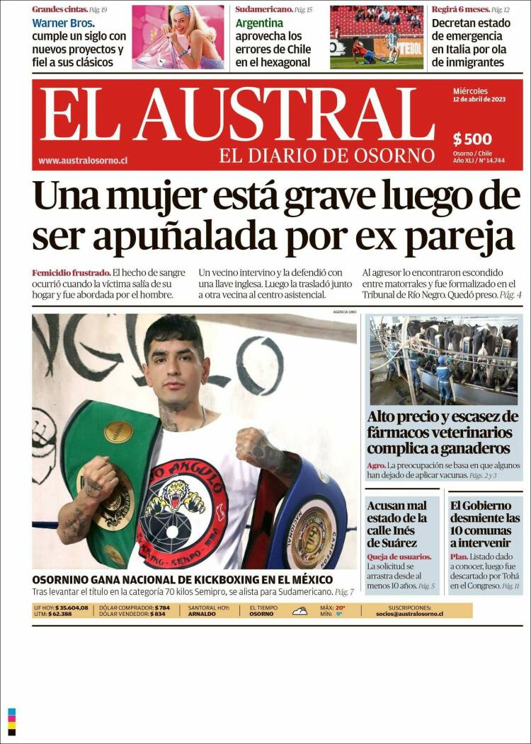 Portada de El Austral de Osorno (Chile)