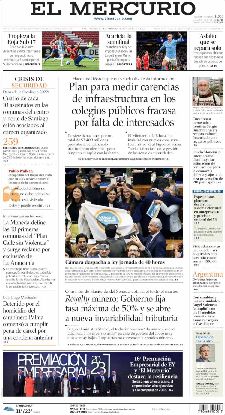 Portada de El Mercurio (Chile)