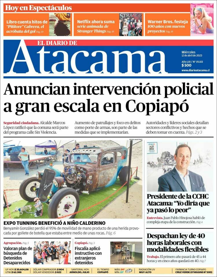 Portada de Diario de Atacama (Chile)