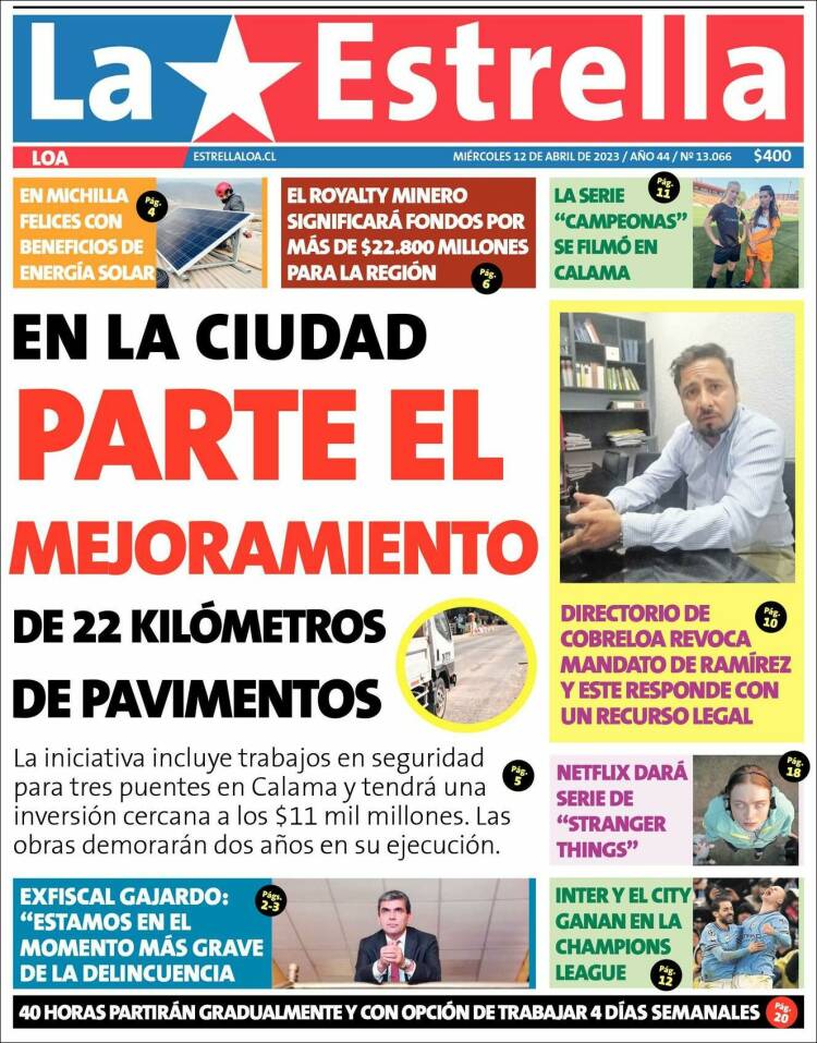 Portada de La Estrella de Loa (Chile)