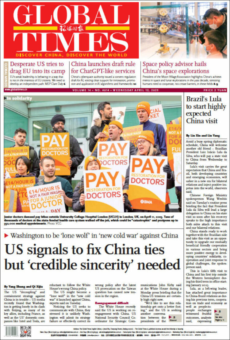Portada de The Global Times (China)