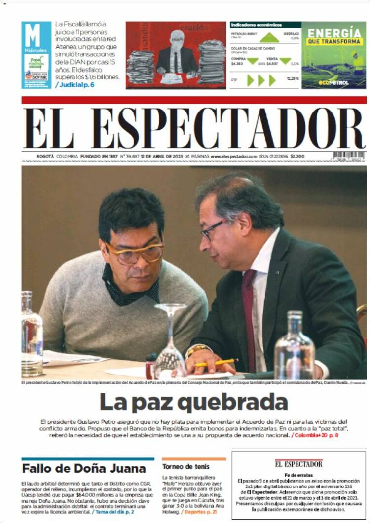 Portada de El Espectador (Colombia)