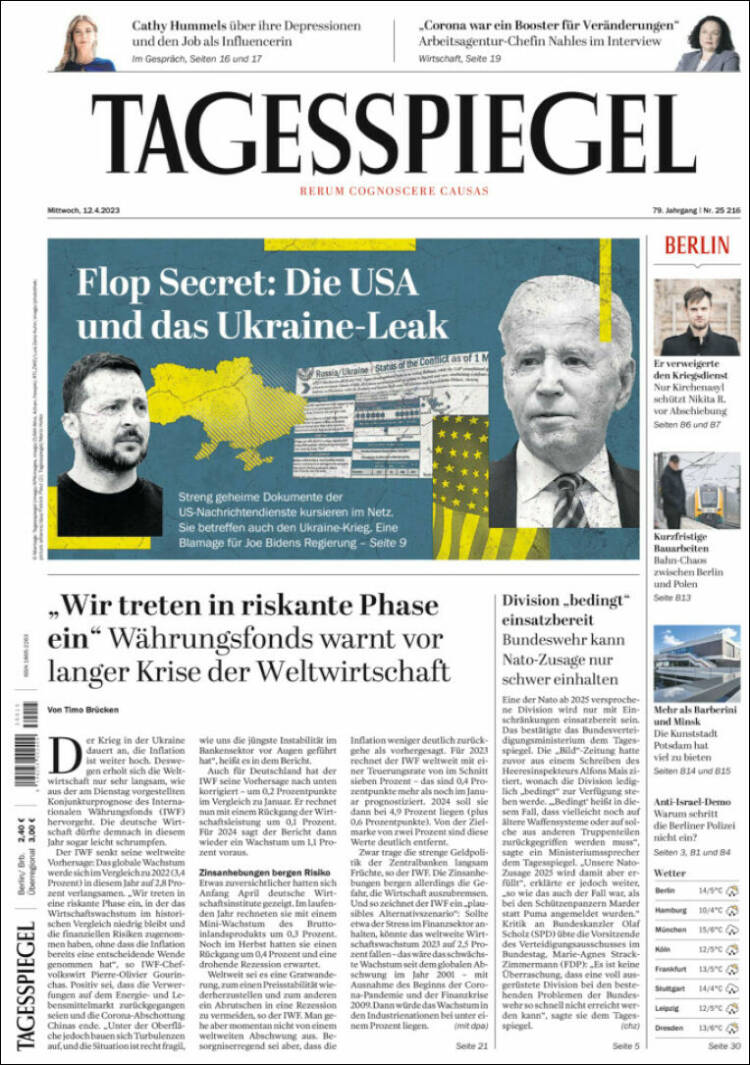 Portada de Der Tagesspiegel (Alemania)