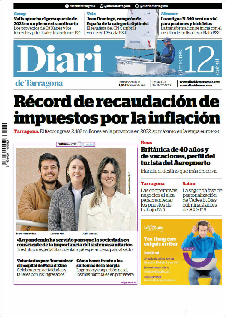Portada de Diari de Tarragona (España)