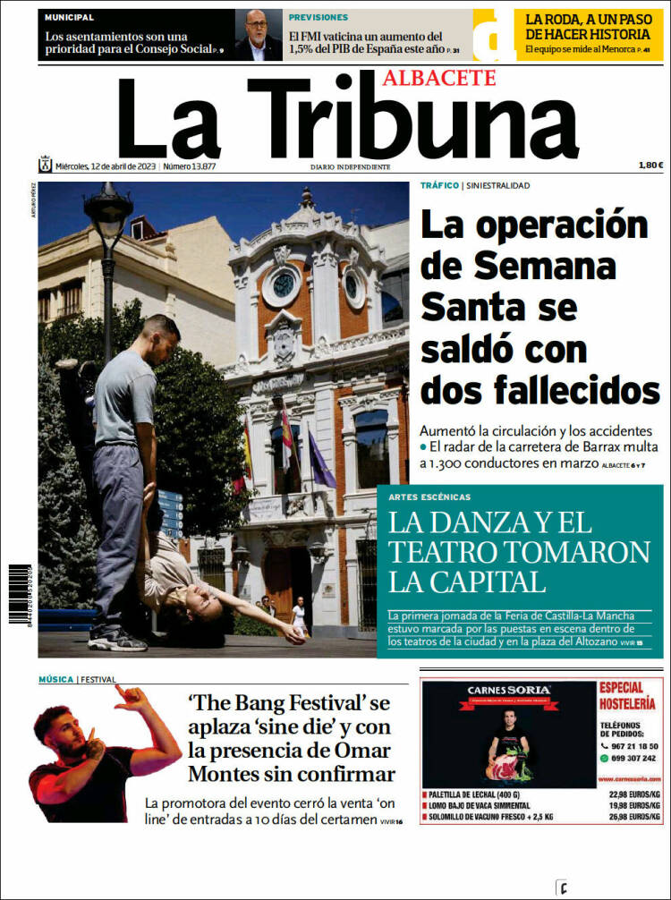 Portada de La Tribuna de Albacete (España)