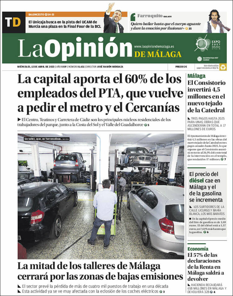 Portada de La Opinión de Málaga (España)
