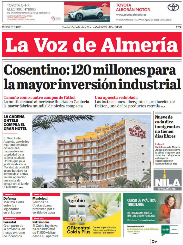 Portada de La Voz de Almería (España)
