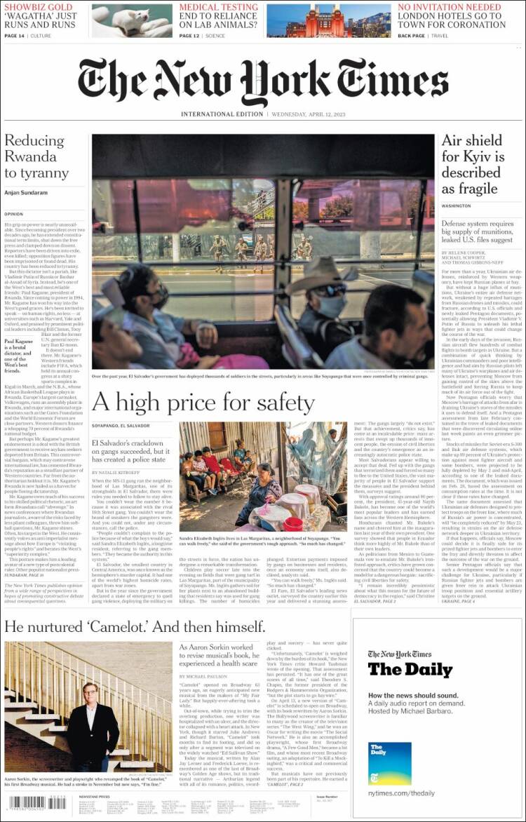 Portada de International New York Times (Europa)