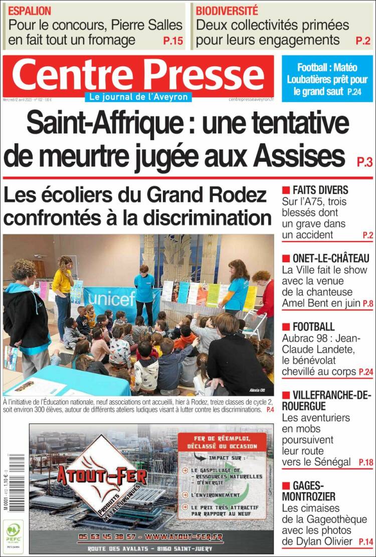 Portada de Centre Presse (Francia)