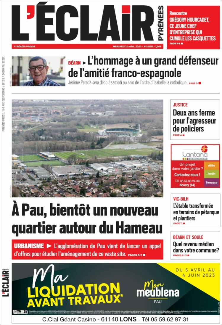 Portada de L'Eclair des Pyrénées (Francia)