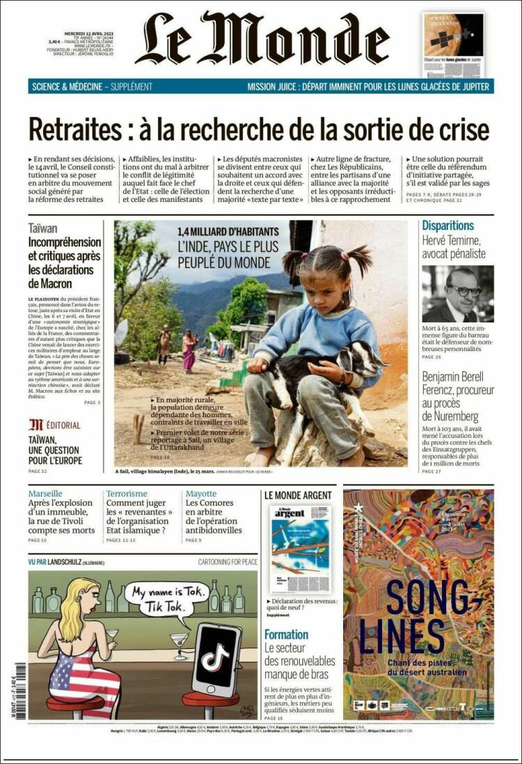 Portada de Le Monde (Francia)