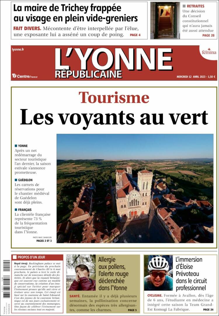 Portada de L'Yonne-Républicaine (Francia)