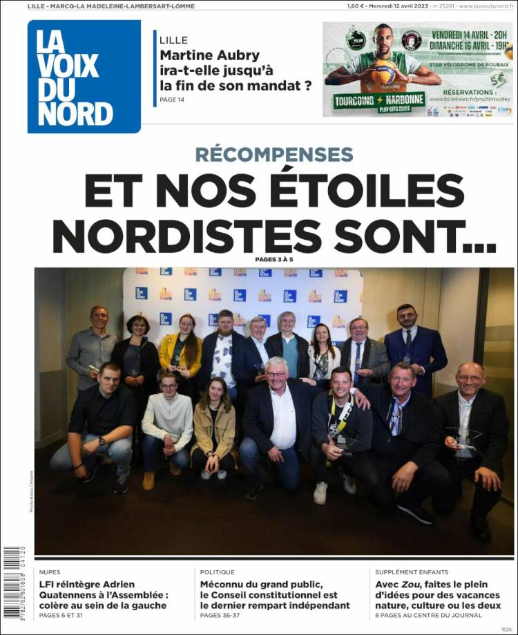 Portada de La Voix du Nord (Francia)