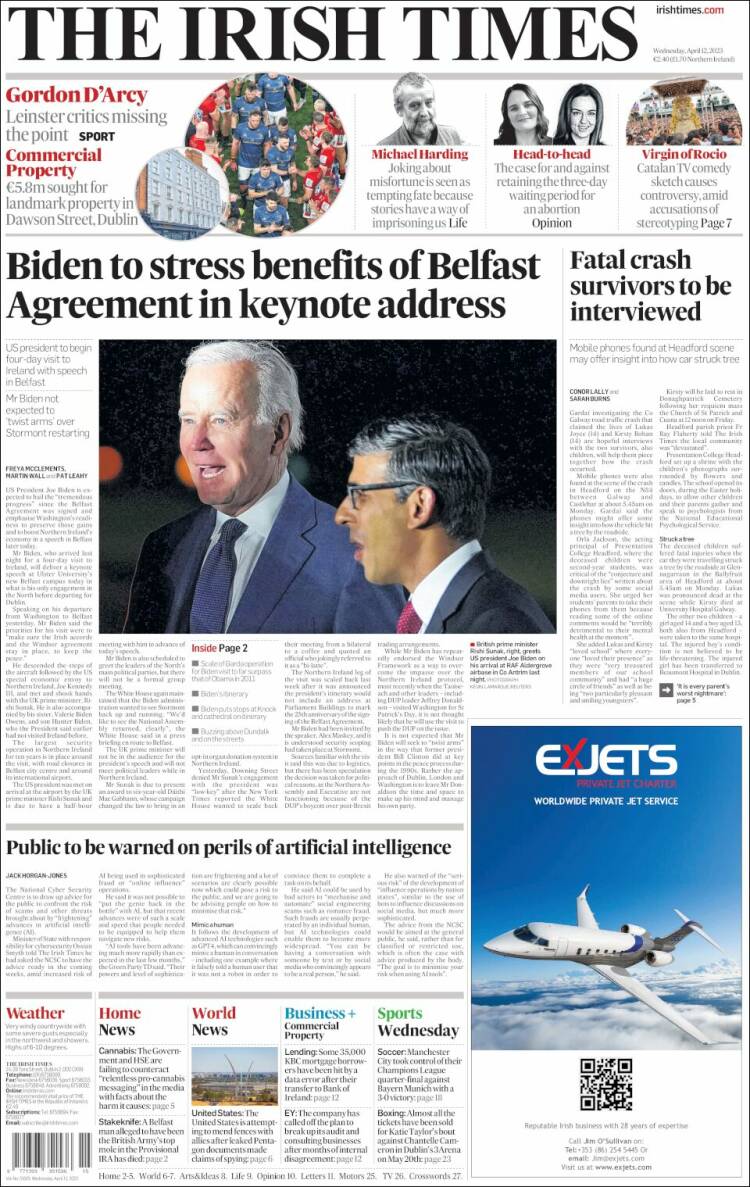 Portada de Irish Times (Irlanda)