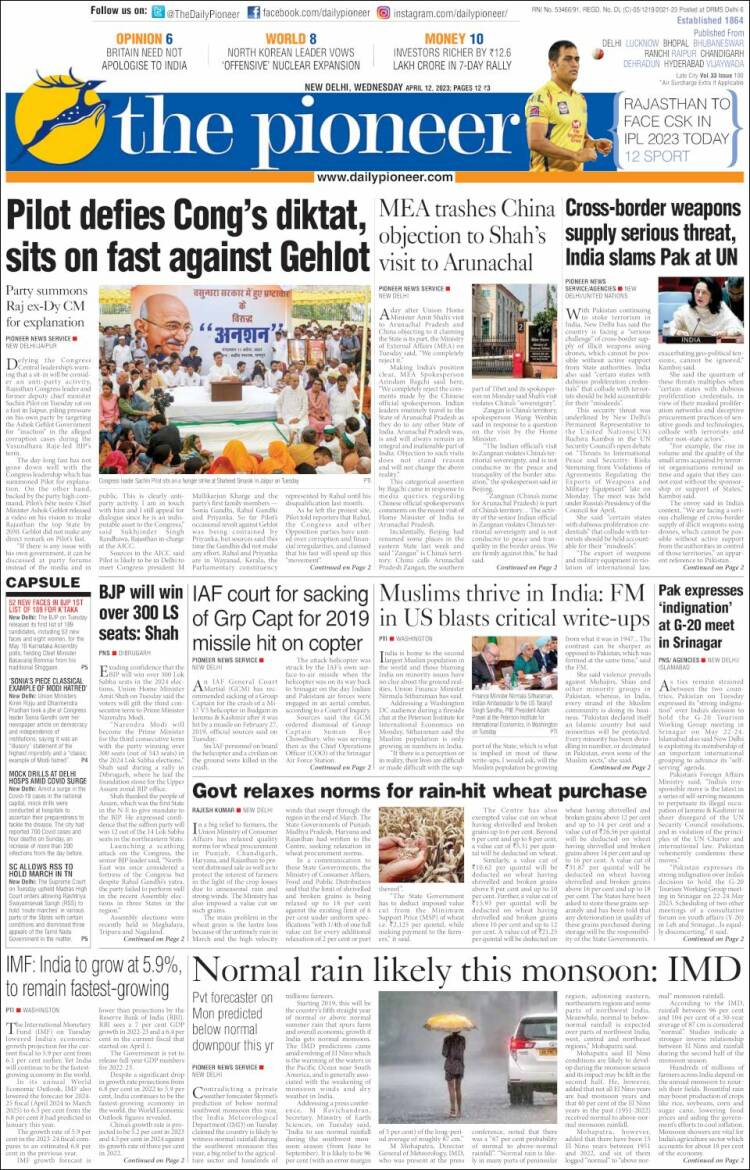 Portada de The Pioneer (India)