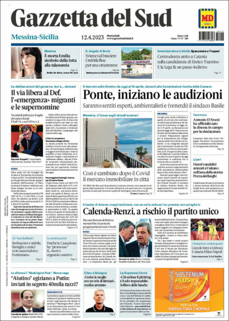 Portada de Gazzetta del Sud (Italia)
