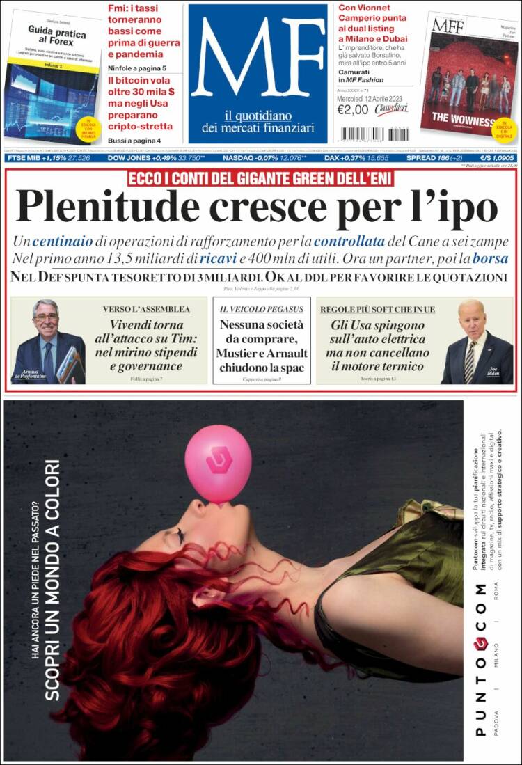 Portada de Milano Finanza (Italia)